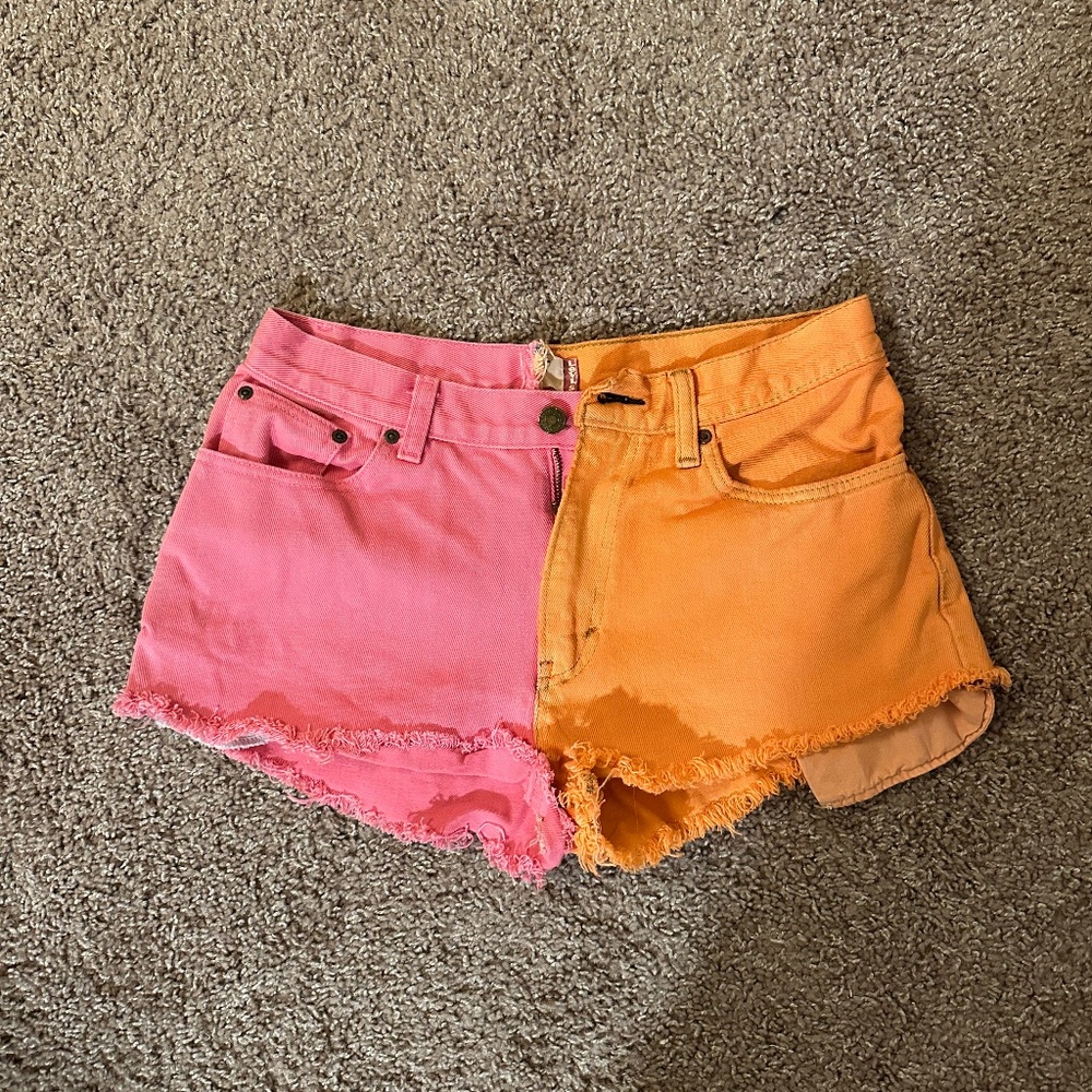 Pink and orange denim shorts